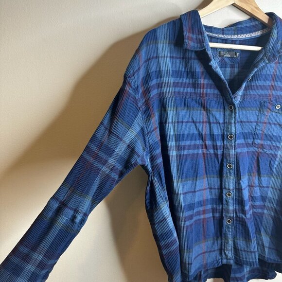 Prana Navy and Red Plaid Button Down Shirt - Picture 3 of 11